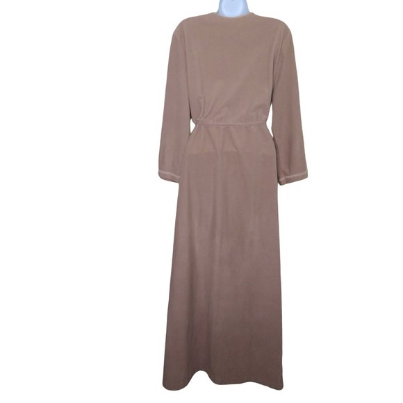 Vintage 70s Full Length Bath Robe M Brown Quilted Neckline Tie Waist USA Made - Picture 12 of 12